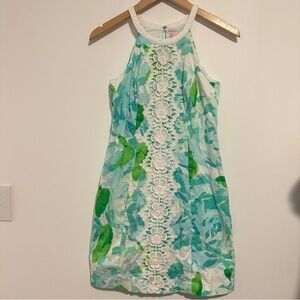 lilly pulitzer first impression blue and green floral halter top shift dress